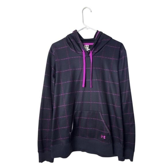 Under Armour XL Mens Black & Purple Hoodie Sweatshirt With Grid Pattern - Picture 1 of 4